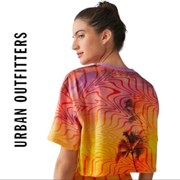 NEW Urban Outfitters UO Palm Trees Pink Yellow Cropped Shirt Tee XL / XXL - Picture 3 of 3
